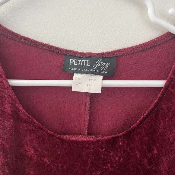 Vintage Petite Jazzy Women’s Crushed‎ Velvet Midi Dress 3/4 Sleeves Red Size 14 - Picture 2 of 6